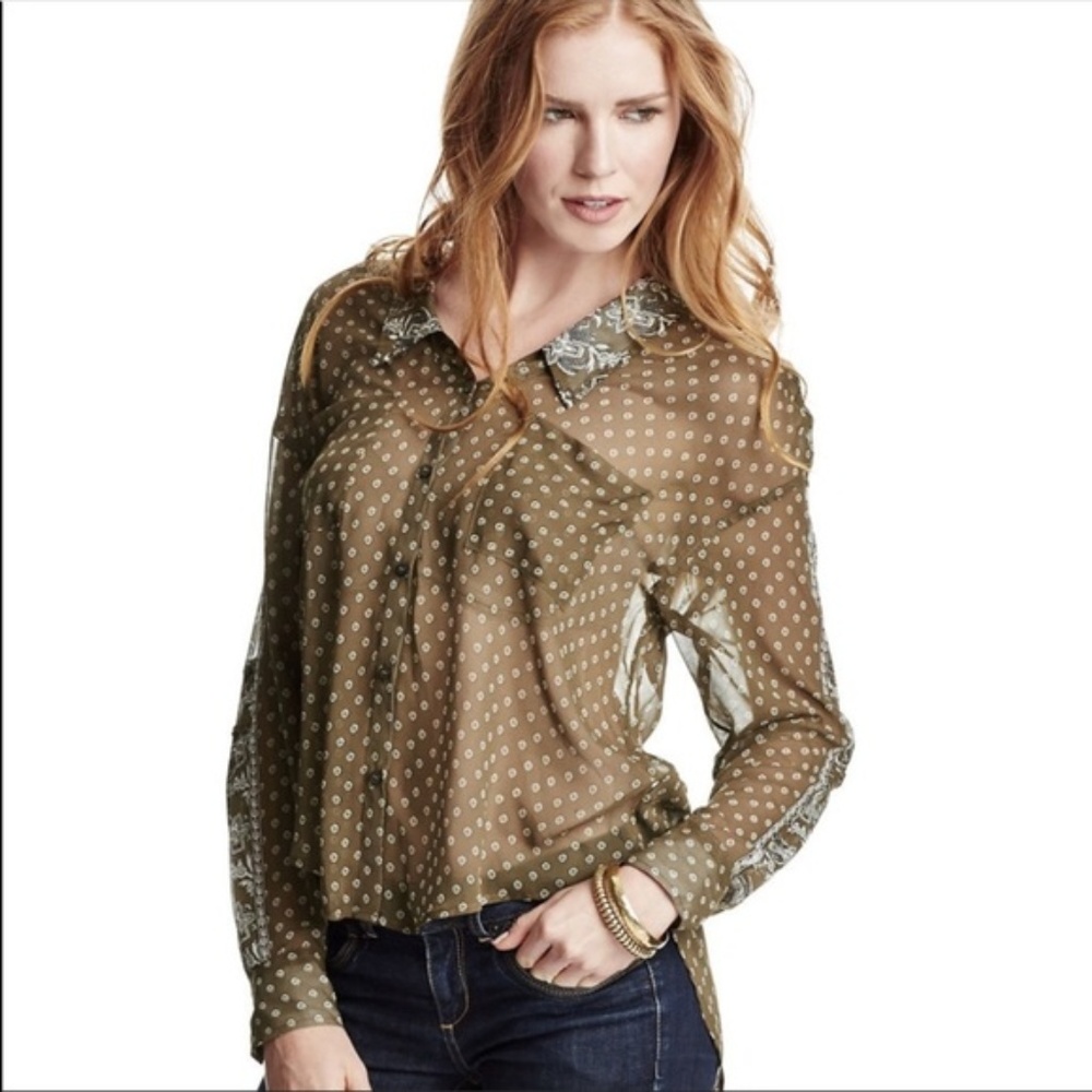Free People , Easy Rider shirt in green; EUC